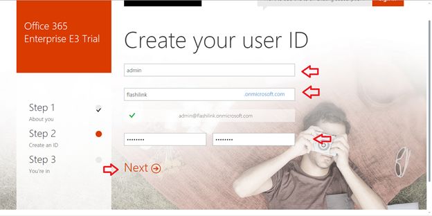 Enter User ID details and click next